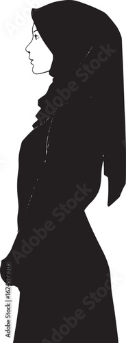 Vector art of muslim woman in hijab isolated on white background in side view portrait