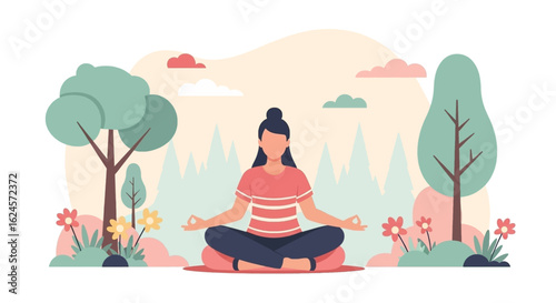 Woman meditating in nature, perfect for wellness websites, brochures, and mindfulness apps.