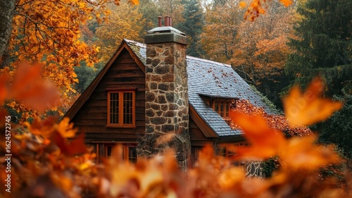 country house in autumn forest