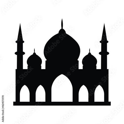 Silhouette of a mosque isolated on white background