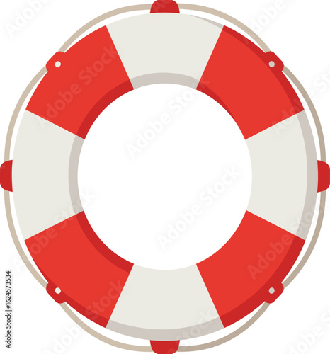 Classic red and white striped life preserver ring for water safety and rescue isolated on transparent background