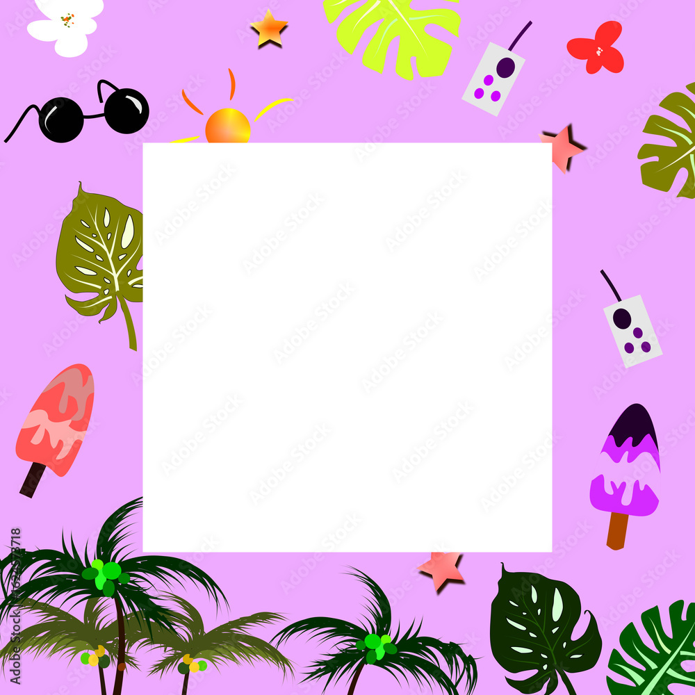 Fototapeta premium frame with summer icon decoration blank border
