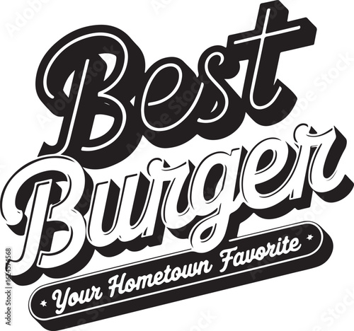 Vintage Diner Style Best Burger Title  Retro Neon 3D Text with Editable Font