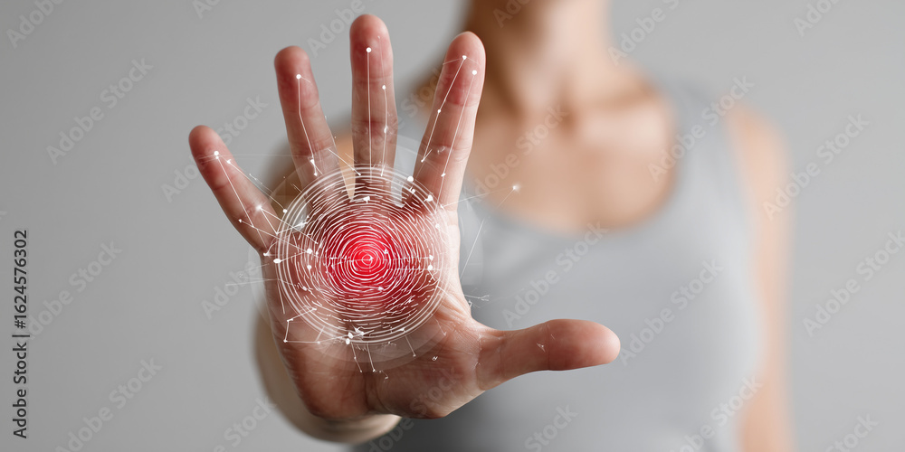 Fototapeta premium Securing digital identity with biometrics against cybersecurity threats in modern technology environments