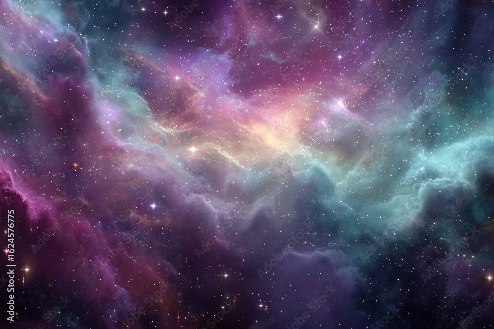 Obraz premium Colorful nebula with sparkling stars, striking celestial scenery for cosmic-themed designs and projects