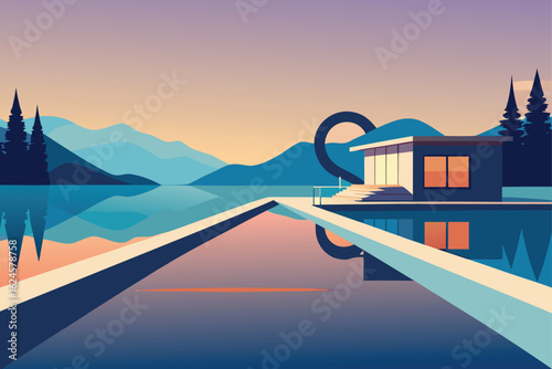 waterfront home with infinity pool and dock  .eps