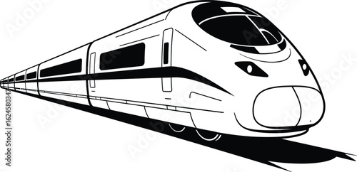 Modern high speed passenger train sketch with sleek aerodynamic design isolated on transparent background