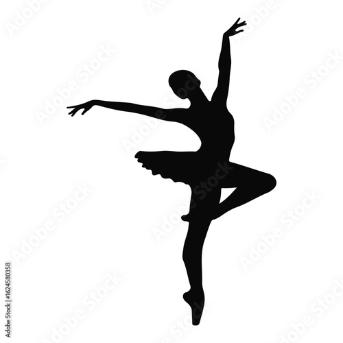 Elegant Ballerina Silhouette: Graceful Pointe Pose, Black and White, Artistic.