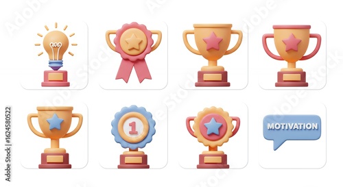 Awards icons set colorfull trophies medals