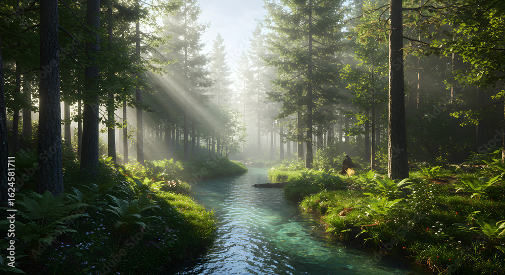 Obraz premium Sunlight Through a Forest Stream