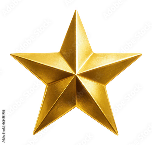 A shiny gold five-pointed star with a reflective metallic surface, showcasing a polished and symmetrical design, suitable for concepts of awards and recognition.