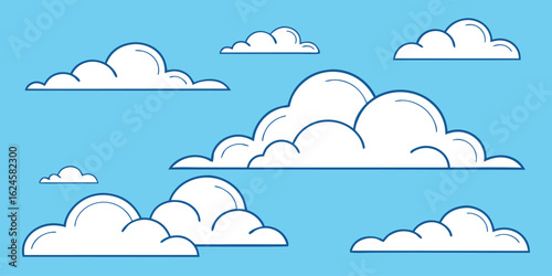 Stylized White Clouds Floating On A Blue Sky Background weather