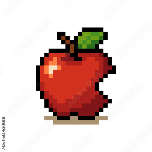 Bitten Red Apple Pixel Art Icon