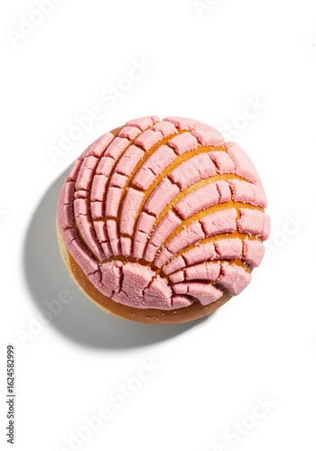 Pink Mexican Concha Sweet Bread Isolated on White Background