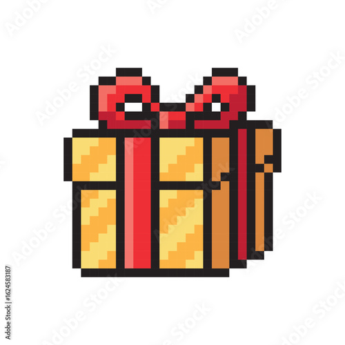 Pixel art Christmas present, pixel gift, Christmas gift wrapping. Vector illustration
