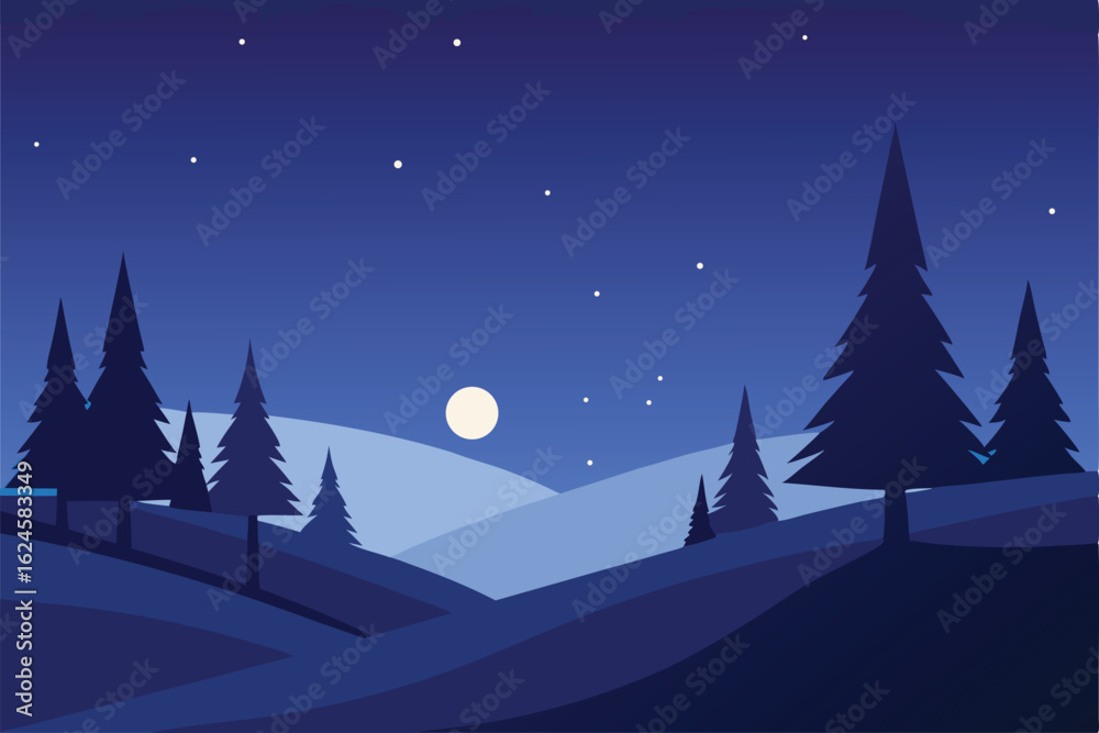 Fototapeta premium winter night scene background showing silhouettes .eps