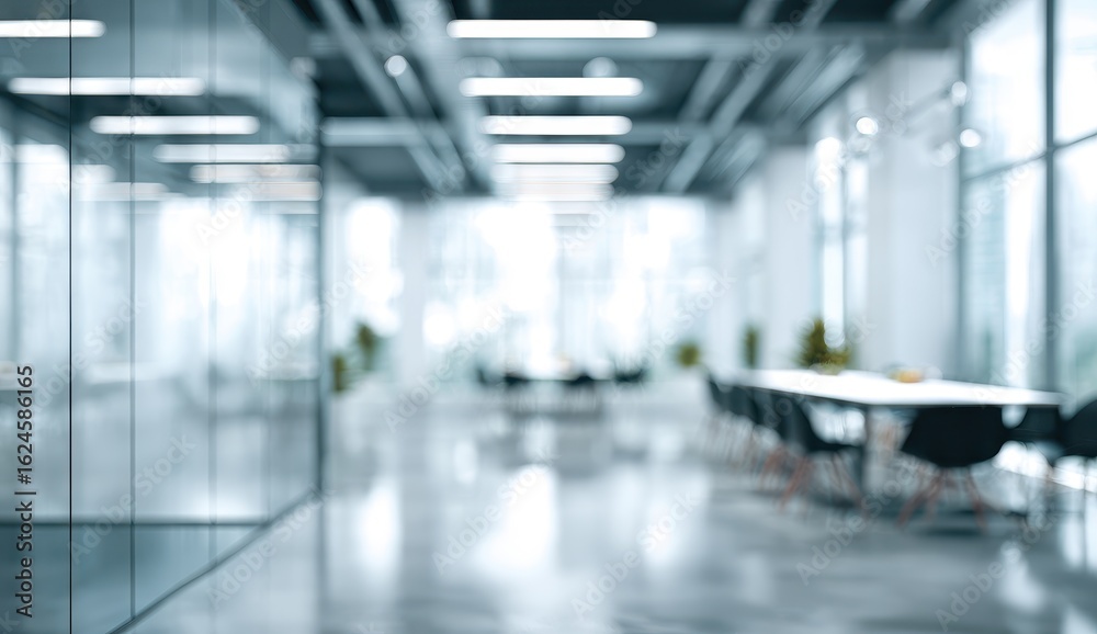 Fototapeta premium Blurry modern office space with glass walls