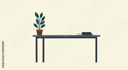 Graphic of plant and books atop desk with neutral background for home or office use