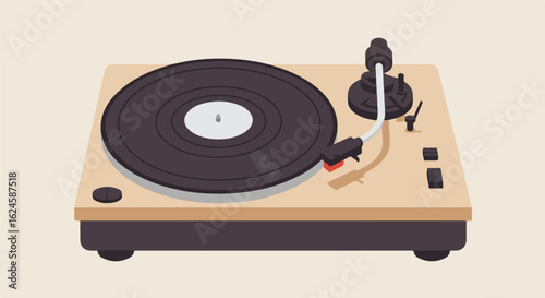 Illustration of playing a record on a turntable, music appreciation concept