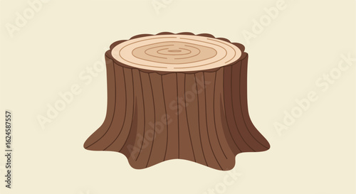 Illustration of a freshly cut tree stump, on tan background, can be used for forestry