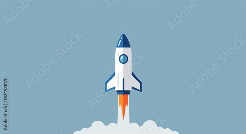 Rocket launch illustration against a plain background representing business startups
