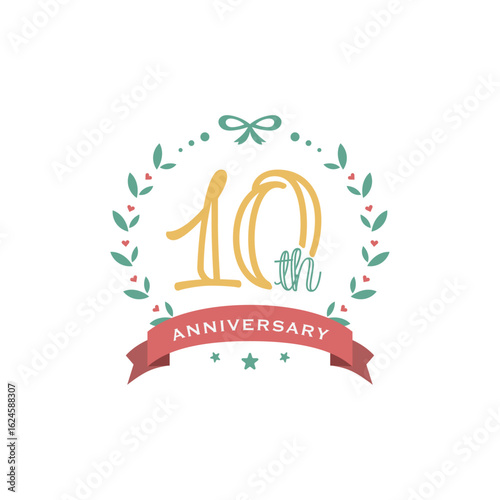おしゃれな10周年記念日のアニバーサリーアイコン (手描き、ベクター)