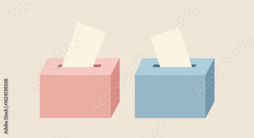 Ballots casting votes in election boxes.  Political choice on beige background