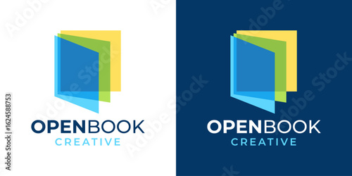 Open Book Library Logo Design Vector Illustration Template. Book Education Creative Logo Icon Symbol Design Template Vector. Logo Template of Book, Paper, Creative, Education, Academy, Book Store. 1