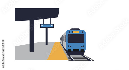 Metro train arriving at urban station. Transportation vector illustration