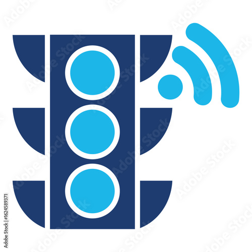 Traffic Lights Icon In Blue Monochrome Flat Design, Vector Illustration