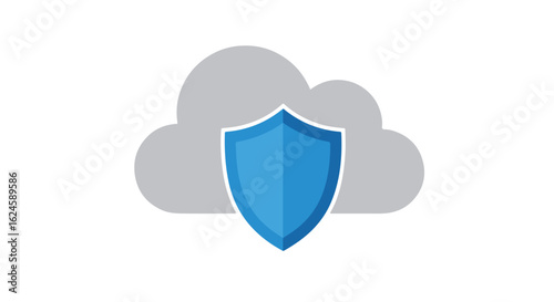 Isolated shield icon protects cloud data on plain background for cyber security