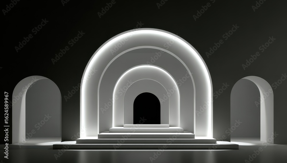 Fototapeta premium White arched doorways in dark space