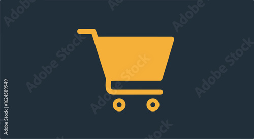 Shopping cart flat icon on a blue background.  Symbolizes easy purchasing access