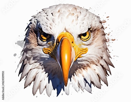 The eagle's sharp, hooked beak is a vibrant yellow, and its eyes are a piercing yellow, giving it an intense and focused expression (1)