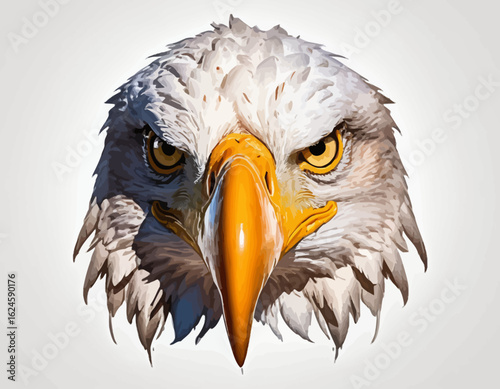 The eagle's sharp, hooked beak is a vibrant yellow, and its eyes are a piercing yellow, giving it an intense and focused expression (1)
