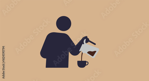 Dark silhouette of a person pouring a beverage into a cup on a tan background
