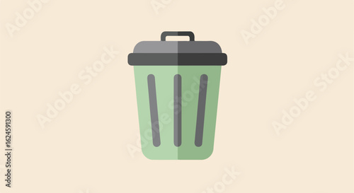 Green trash bin sitting against a beige wall, a symbol for deleting files online