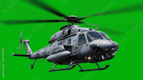 Helicopter Blades Rotating Isolated on Green Screen
