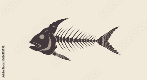 Graphic bony fish skeleton on tan background for metaphoric food or design use