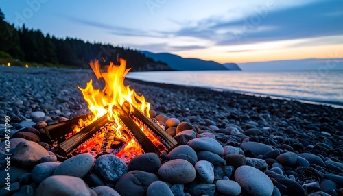 Tranquil beachfront bonfire at twilight, a perfect scene for relaxation and reflection