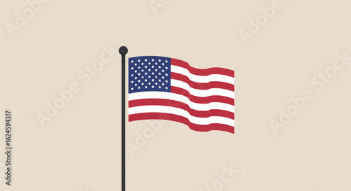 Flag waving on pole against tan backdrop, for patriotic themes or design