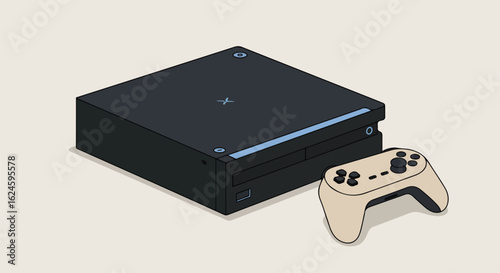 Modern console and controller illustration over plain background, game night concept