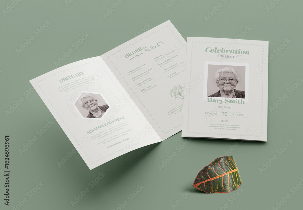 Funeral Program Memorial Service Obituary Layout Stock Template | Adobe ...
