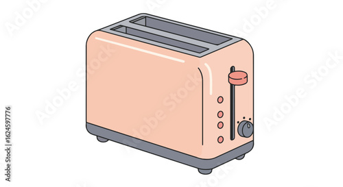 Pink toaster on white used for breakfast in kitchen illustration or graphic