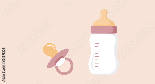 Baby bottle and pacifier on background, suitable for baby care themed designs