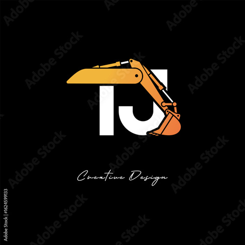 TJ Excavator Arm Construction Logo - Bold Industrial Letter mark Design for Heavy Equipment, Contractor Branding & Modern Engineering Identity