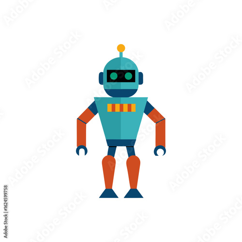 Cute cartoon robot with blue and orange colors