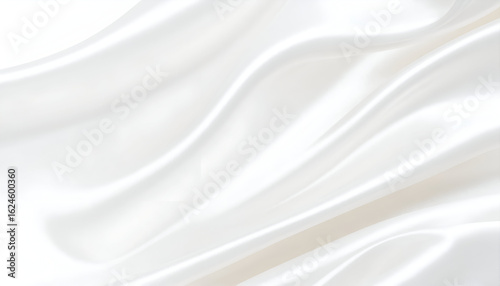 Pristine white satin flowing in soft, pearlescent waves, creating an elegant, luminous abstract background.