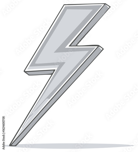 Silver Bolt Symbol representing energy speed power and electricity with a 3D effect and shadow