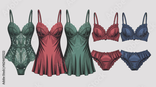 Isolated a Kinds of deferent style sexy girl panty dress product vector art with white background.